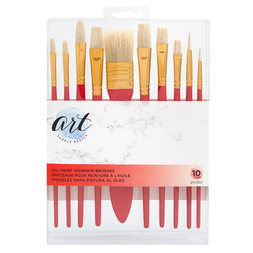 American Crafts - Art Supply Basics Collection - Paint Brushes - Oil Paint - HogHair Bristles - 10 Pieces