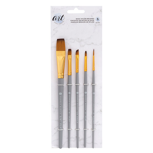 American Crafts - Art Supply Basics Collection - Paint Brushes - Basic - Nylon Bristles - 5 Pieces