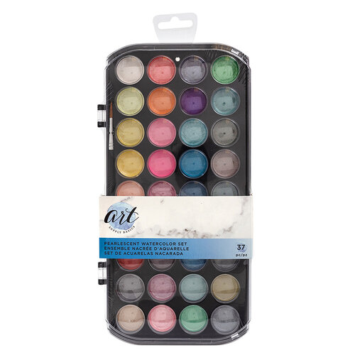 American Crafts - Art Supply Basics Collection - Pearlescent Watercolor Powder Tray Set - 37 Pieces