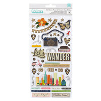 American Crafts - Let's Wander Collection - Thickers - Phrase - Let's Wander - Champagne Gold Foil Accents
