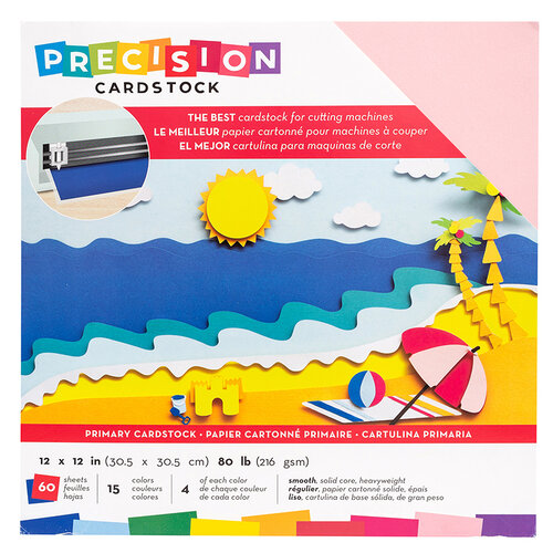 American Crafts - 12 x 12 Precision Cardstock Pack - 60 Sheets - Smooth - Primary