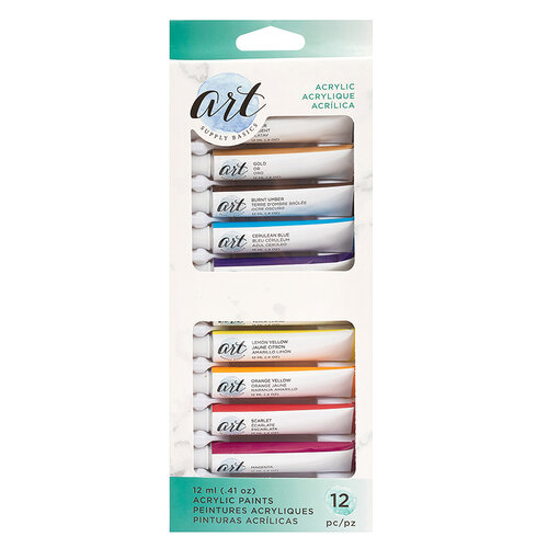 American Crafts - Art Supply Basics Collection - Professional Acrylic Paint Set - 12 Pieces