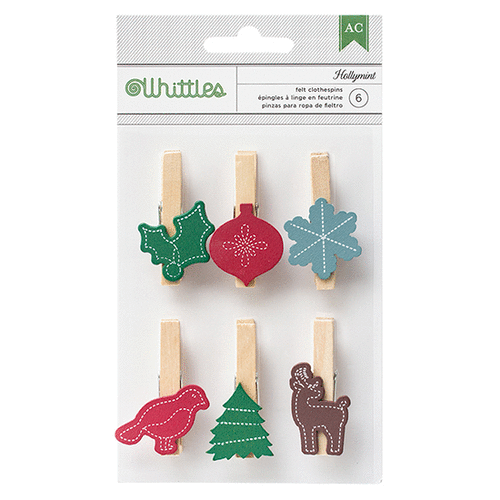 American Crafts - Peppermint Express Collection - Christmas - Whittles - Decorated Clothespins - Hollymint