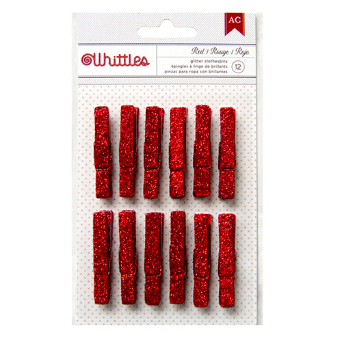 American Crafts - Whittles - Decorated Clothespins - Red Glitter