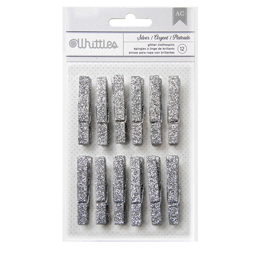 American Crafts - Whittles - Decorated Clothespins - Silver Glitter
