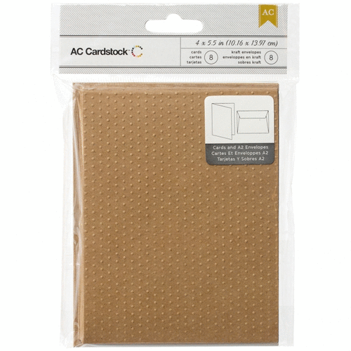 American Crafts - A2 Cards and Envelopes - Embossed - Kraft - Swiss Dots