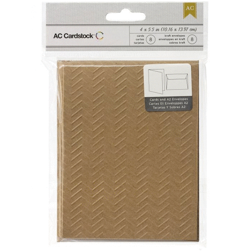 American Crafts - A2 Cards and Envelopes - Embossed - Kraft - Chevron