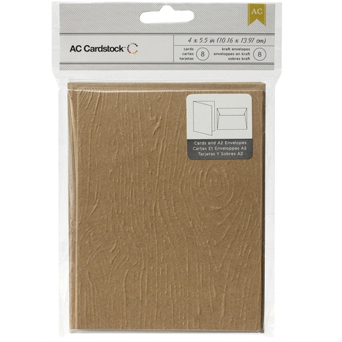 American Crafts - A2 Cards and Envelopes - Embossed - Kraft - Woodgrain