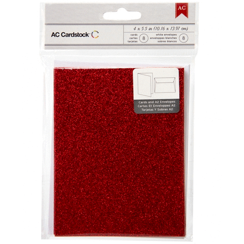 American Crafts - A2 Cards and Envelopes - Glitter - Scarlet