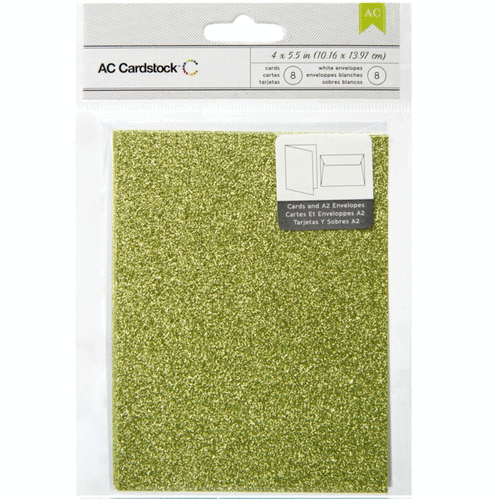 American Crafts - A2 Cards and Envelopes - Glitter - Key Lime