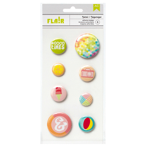 American Crafts - Hashtag Summer Collection - Flair - Self Adhesive Badges - Picnic