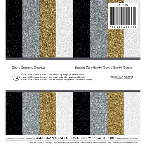 American Crafts - Christmas - 6 x 6 Specialty Paper - Glitter Paper - Silver, Gold and Black