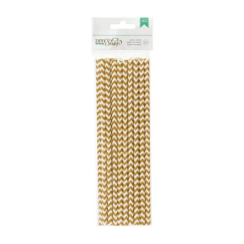 American Crafts - DIY Shop 2 Collection - Paper Straws - Gold Chevron