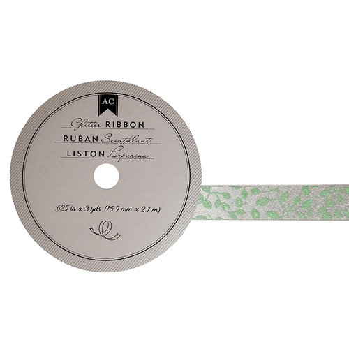 American Crafts - Glitter Ribbon - Green Vine - 0.625 Inch - 3 Yards
