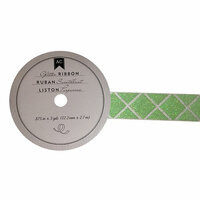 American Crafts - Glitter Ribbon - Green Diamond - 0.825 Inch - 3 Yards