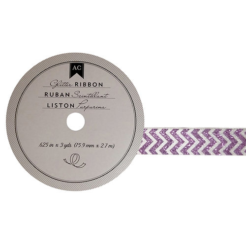 American Crafts - Glitter Ribbon - Purple Chevron - 0.625 Inch - 3 Yards