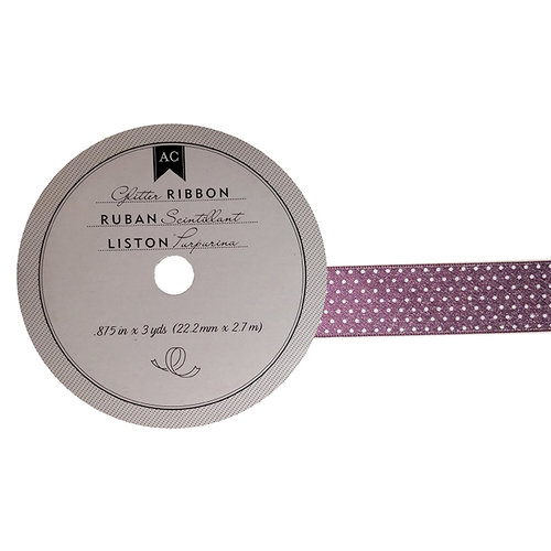 American Crafts - Glitter Ribbon - Purple Polka Dot - 0.825 Inch - 3 Yards