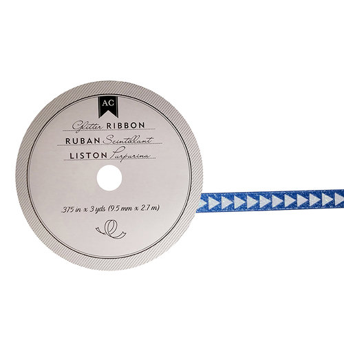 American Crafts - Glitter Ribbon - Blue Triangle - 0.325 Inch - 3 Yards