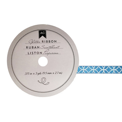 American Crafts - Glitter Ribbon - Teal Circles - 0.325 Inch - 3 Yards