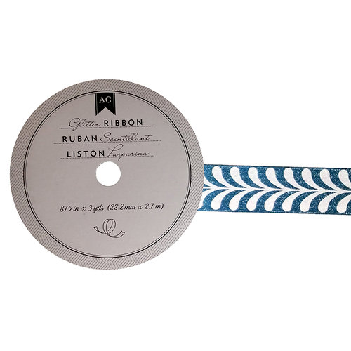 American Crafts - Glitter Ribbon - Teal Vine - 0.825 Inch - 3 Yards