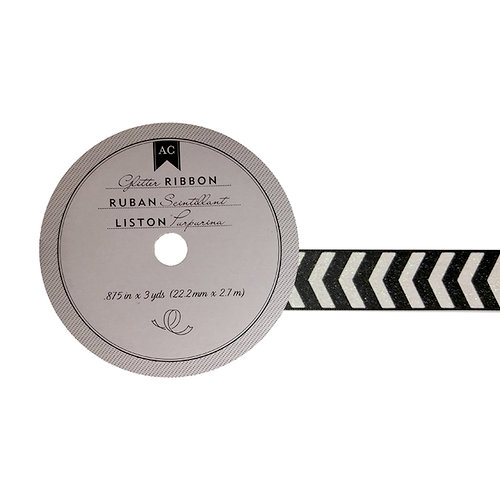 American Crafts - Glitter Ribbon - Black Arrow - 0.825 Inch - 3 Yards