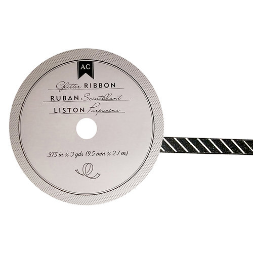 American Crafts - Glitter Ribbon - Black Pinstripe - 0.325 Inch - 3 Yards