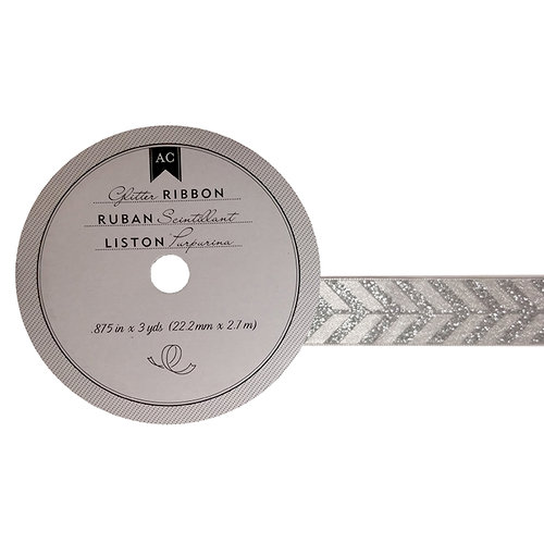 American Crafts - Glitter Ribbon - Silver Arrows - 0.825 Inch - 3 Yards