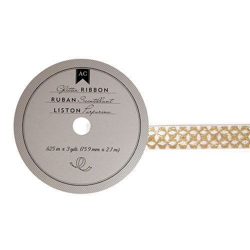 American Crafts - Glitter Ribbon - Gold Lattice - 0.625 Inch - 3 Yards
