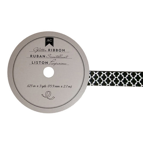 American Crafts - Glitter Ribbon - Black Lattice - 0.625 Inch - 3 Yards