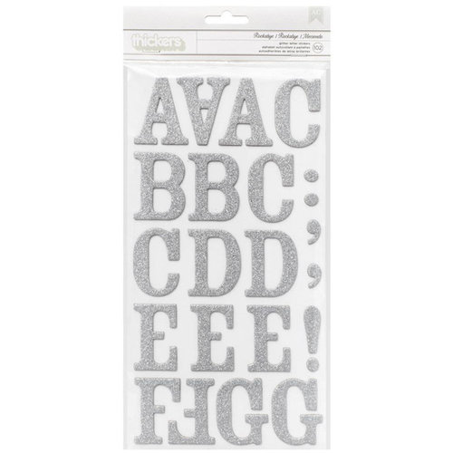 American Crafts - Thickers - Rockabye - Chipboard Glitter Alpha Stickers - Silver