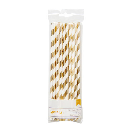 American Crafts - Metallic Straws - Stripe - Gold