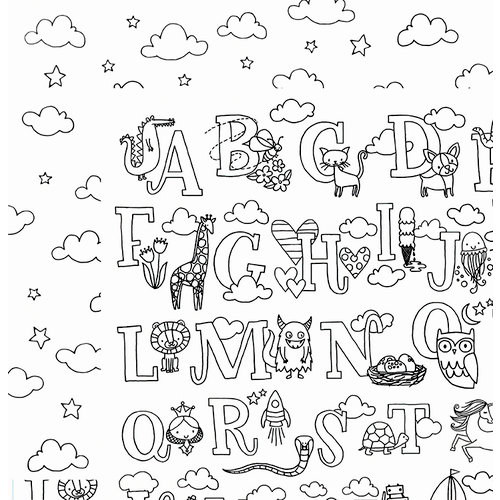 American Crafts - Adult Coloring Collection - 12 x 12 Double Sided Paper - Cute Alphabet