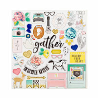 Crate Paper - Gather Collection - 12 x 12 Chipboard Stickers with Glitter Accents