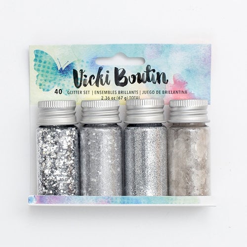 American Crafts - Mixed Media Collection - Mixology - Mica Flakes, Glitter, Glass Glitter and Embossing Powder - Platinum