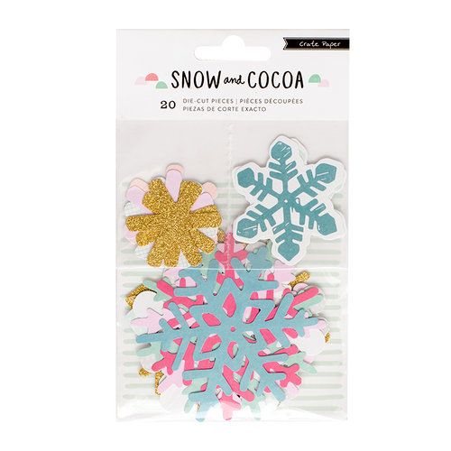 Crate Paper - Snow and Cocoa Collection - Die Cut Cardstock Pieces with Glitter Accents - Snowflakes
