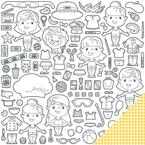 Imaginisce - Family Fun Collection - 12 x 12 Double Sided Paper - Paper Dolls
