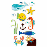 American Crafts - Remarks - 3 Dimensional Stickers with Glitter and Googly Eyes Accents - Reef, CLEARANCE