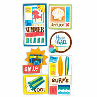 American Crafts - Heat Wave Collection - Remarks - 3 Dimensional Stickers with Glitter Accents - Shello, CLEARANCE