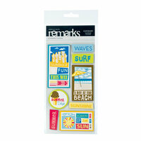 American Crafts - Heat Wave Collection - Remarks - Chipboard Stickers - Surfboard Phrases, CLEARANCE