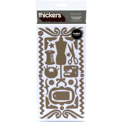 American Crafts - Thickers - Fabric Stickers - Patchwork Accents - Chestnut, CLEARANCE