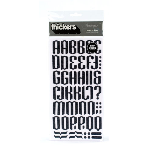 American Crafts - Thickers - Glitter Chipboard Letter Stickers - Bewitched - Black, CLEARANCE