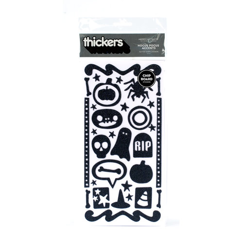 American Crafts - Thickers - Glitter Chipboard Shape Stickers - Hocus Pocus Accents - Black