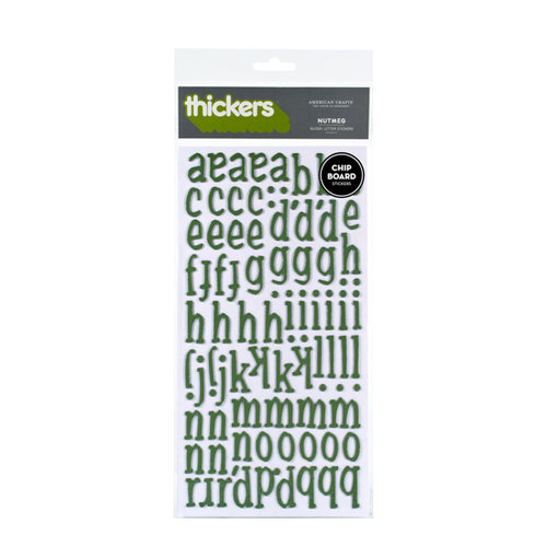 American Crafts - Thickers - Glossy Chipboard Alphabet Stickers - Nutmeg - Spinach, CLEARANCE