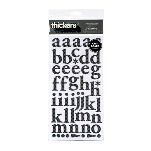 American Crafts - Letterbox Collection - Thickers - Patterned Chipboard Alphabet Stickers - Regards - Black, CLEARANCE