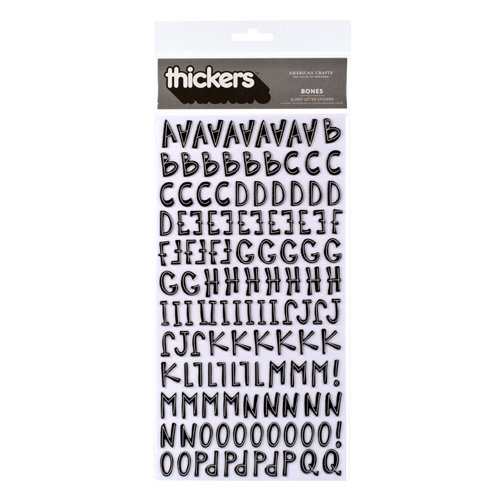 American Crafts - Boo Collection - Halloween - Thickers - Glossy Printed Chipboard Alphabet Stickers - Bones - Black, CLEARANCE