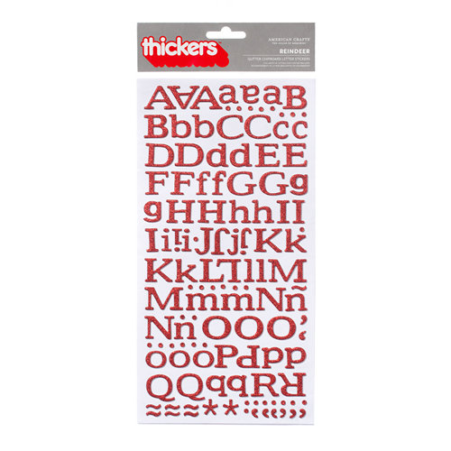 American Crafts - Hollyday Collection - Christmas - Thickers - Glitter Chipboard Alphabet Stickers - Reindeer - Red