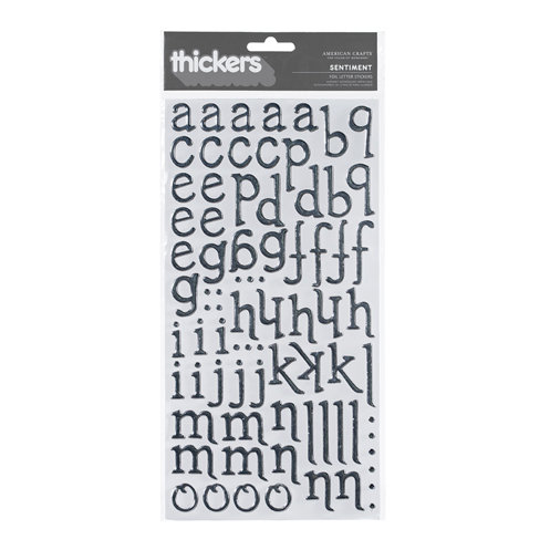 American Crafts - Thickers - Foil Chipboard Alphabet Stickers - Sentiment - Silver