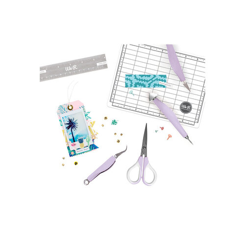  We R Memory Keepers Mini Tool Kit Pink, with Cutting Mat,  Ruler, Scissors, Craft Knife, Tweezers, Brad Setter, and Piercing Tool, DIY  Craft Projects, Scrapbooking, Journaling, Card Making, and More