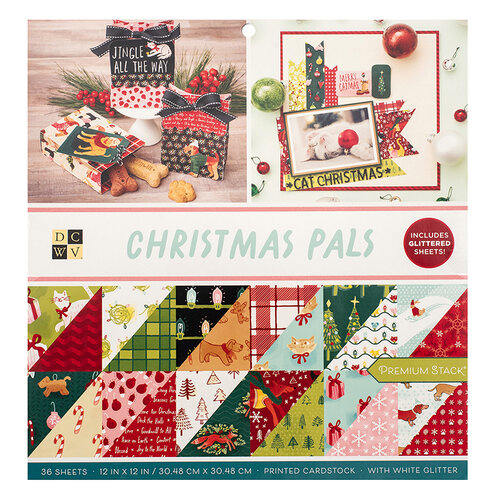 Die Cuts with a View - Christmas - Christmas Pals Collection - White Glitter Paper Stack - 12 x 12