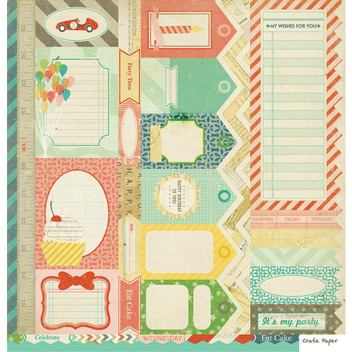 American Crafts - Crate Paper - Party Day Collection - 12 x 12 Double Sided Paper - Cut Outs